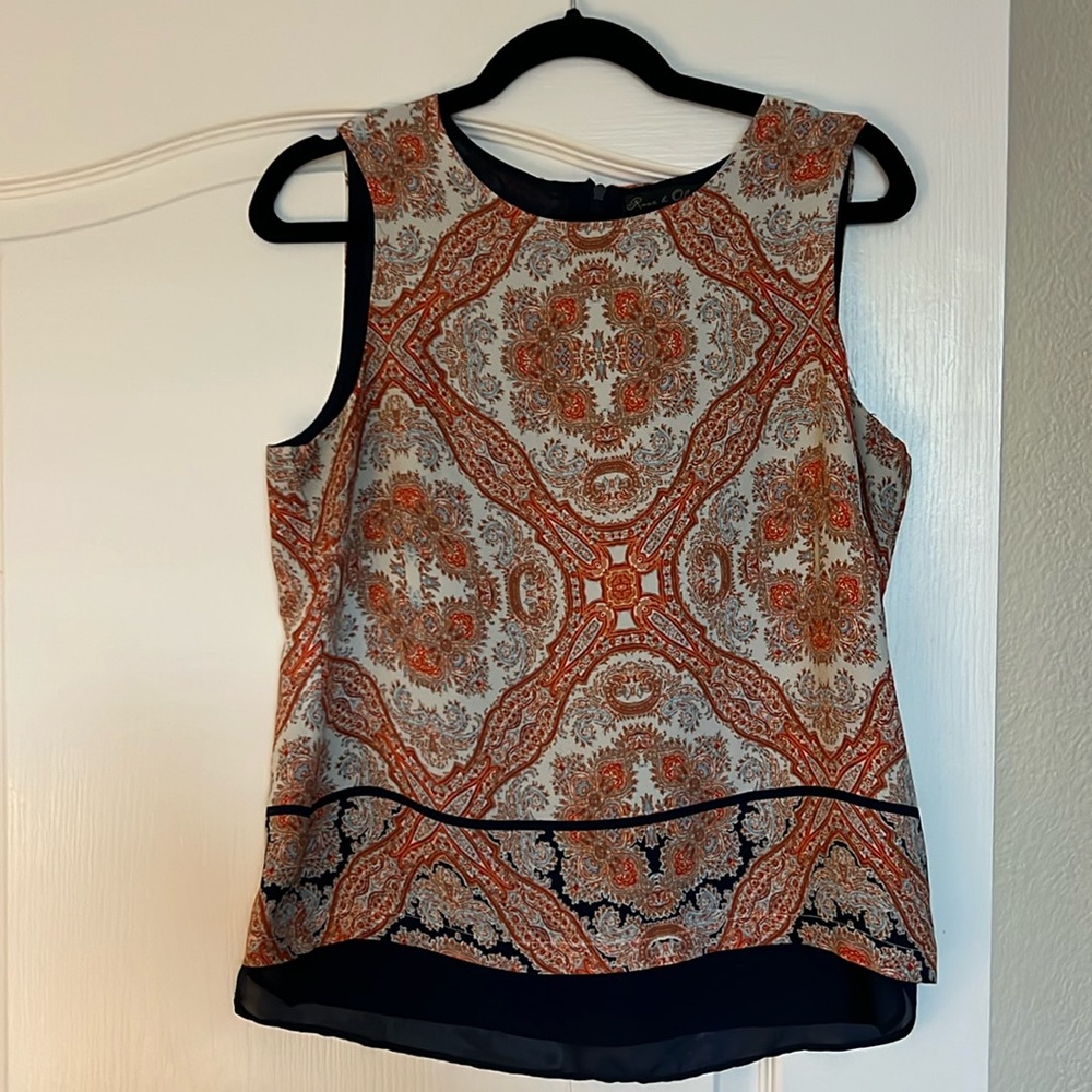Rose & Olive Size M Blouse - Orange/Navy Blue